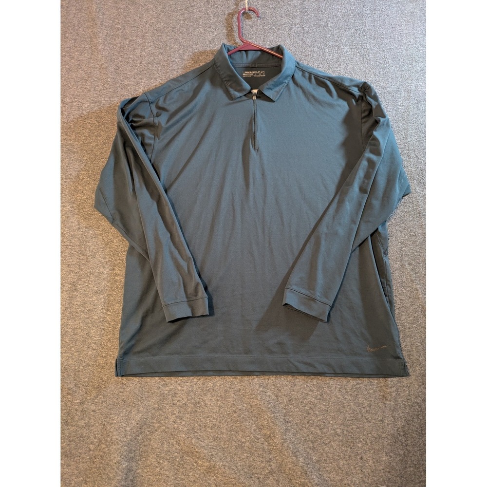 Nike Pullover‎ Shirt Men's Dri Fit Large Green Quarter Zip Long Sleeve Athletic